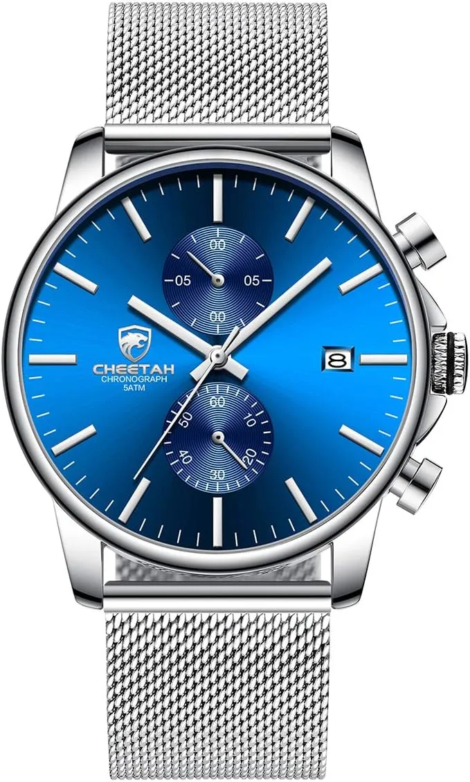 GOLDEN HOUR Mens Watch Fashion Sleek Minimalist Quartz Analog Mesh Stainless Steel Waterproof Chronograph Watches