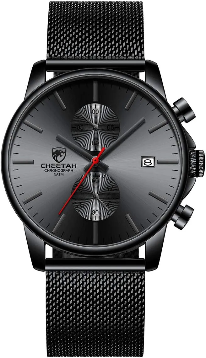 GOLDEN HOUR Mens Watch Fashion Sleek Minimalist Quartz Analog Mesh Stainless Steel Waterproof Chronograph Watches