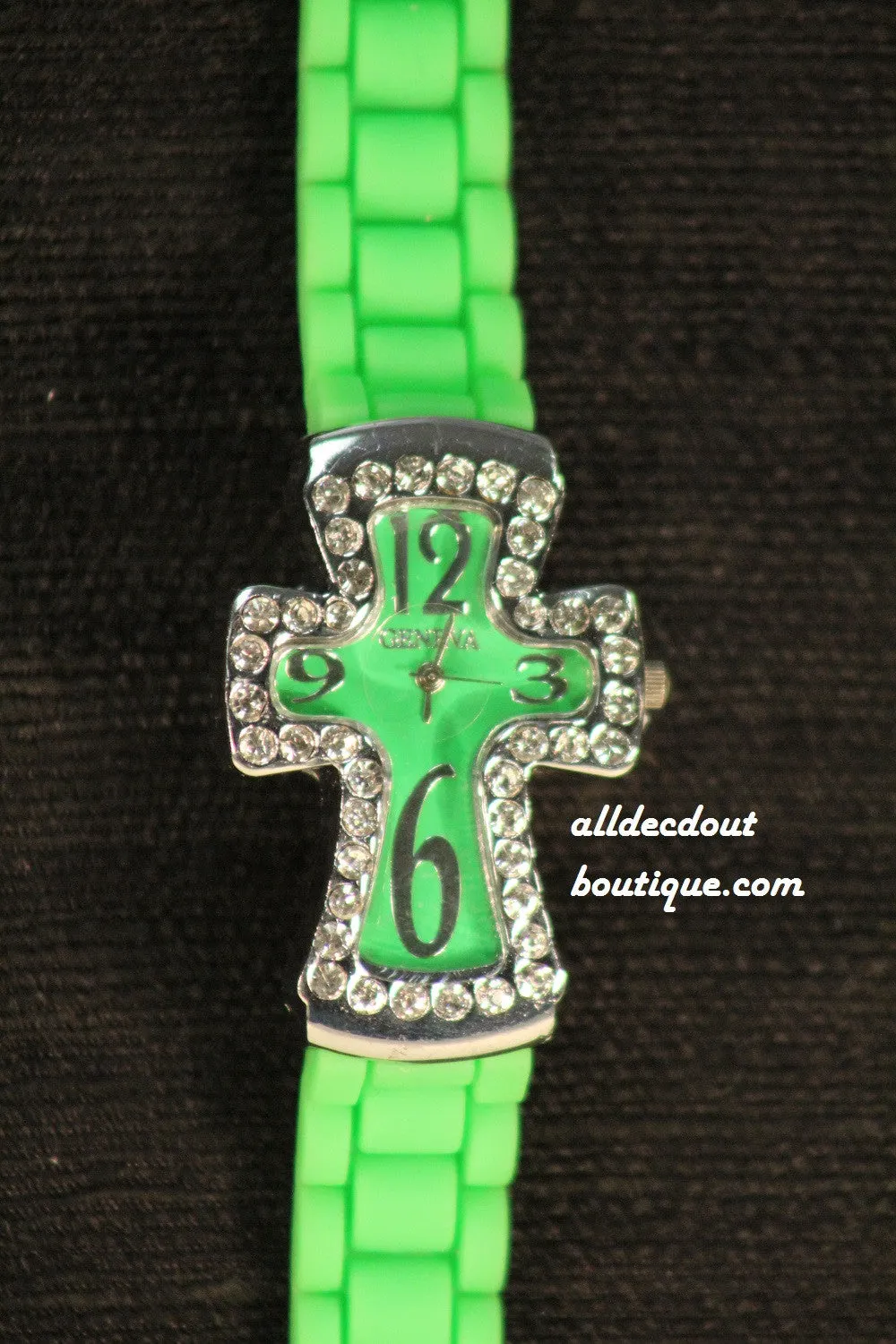 Green/Lime Green Cross Clear Rhinestones | Silicone Band