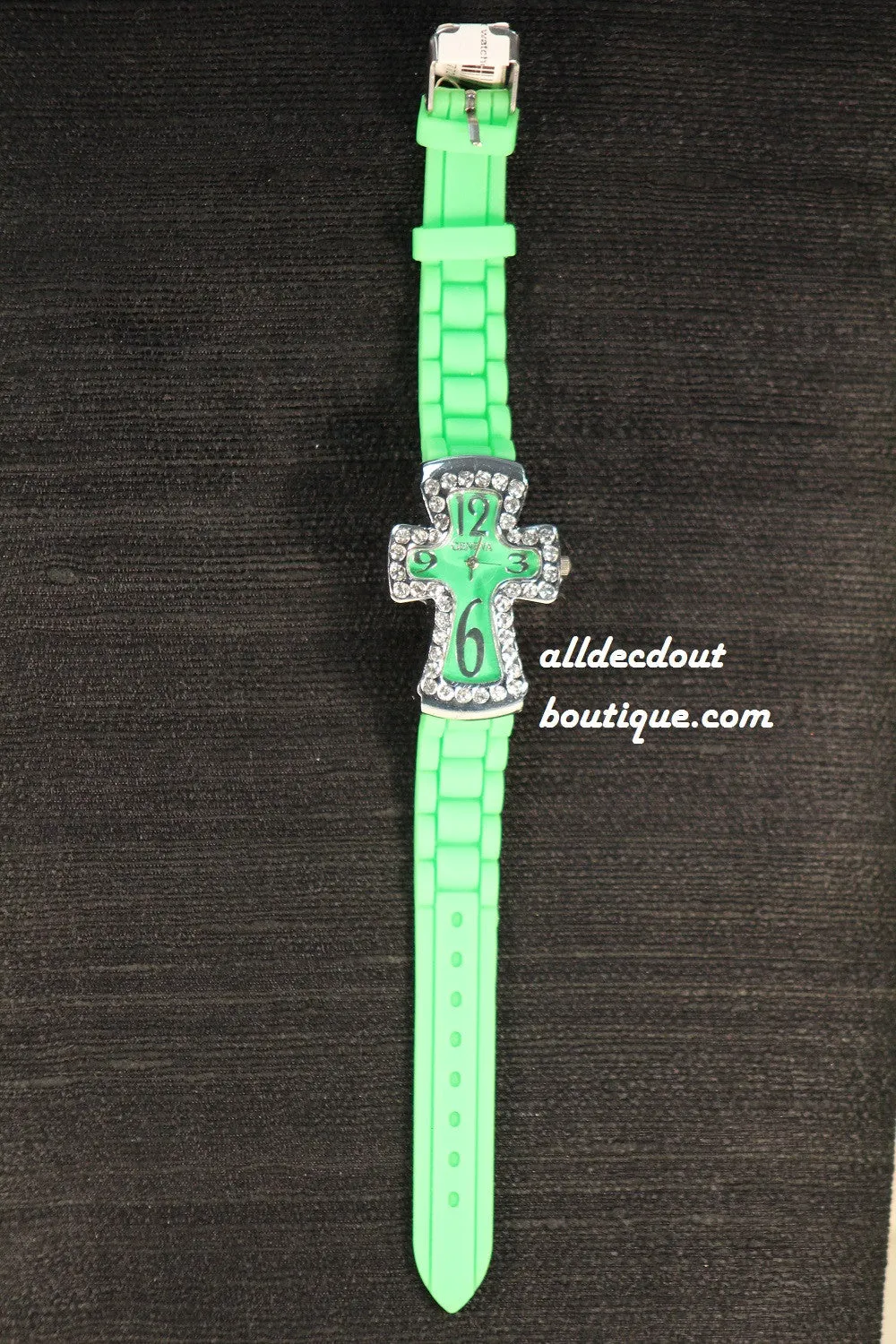 Green/Lime Green Cross Clear Rhinestones | Silicone Band