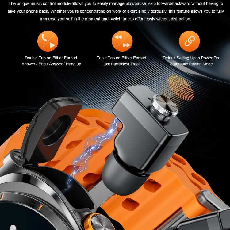 GT98 1.53 inch 2 in 1 Bluetooth Headphone IP67 Waterproof Smart Watch Supports Blood Oxygen Monitoring(Black Orange)