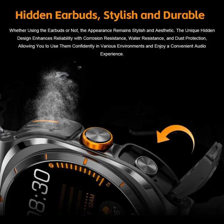 GT98 1.53 inch 2 in 1 Bluetooth Headphone IP67 Waterproof Smart Watch Supports Blood Oxygen Monitoring(Black Orange)