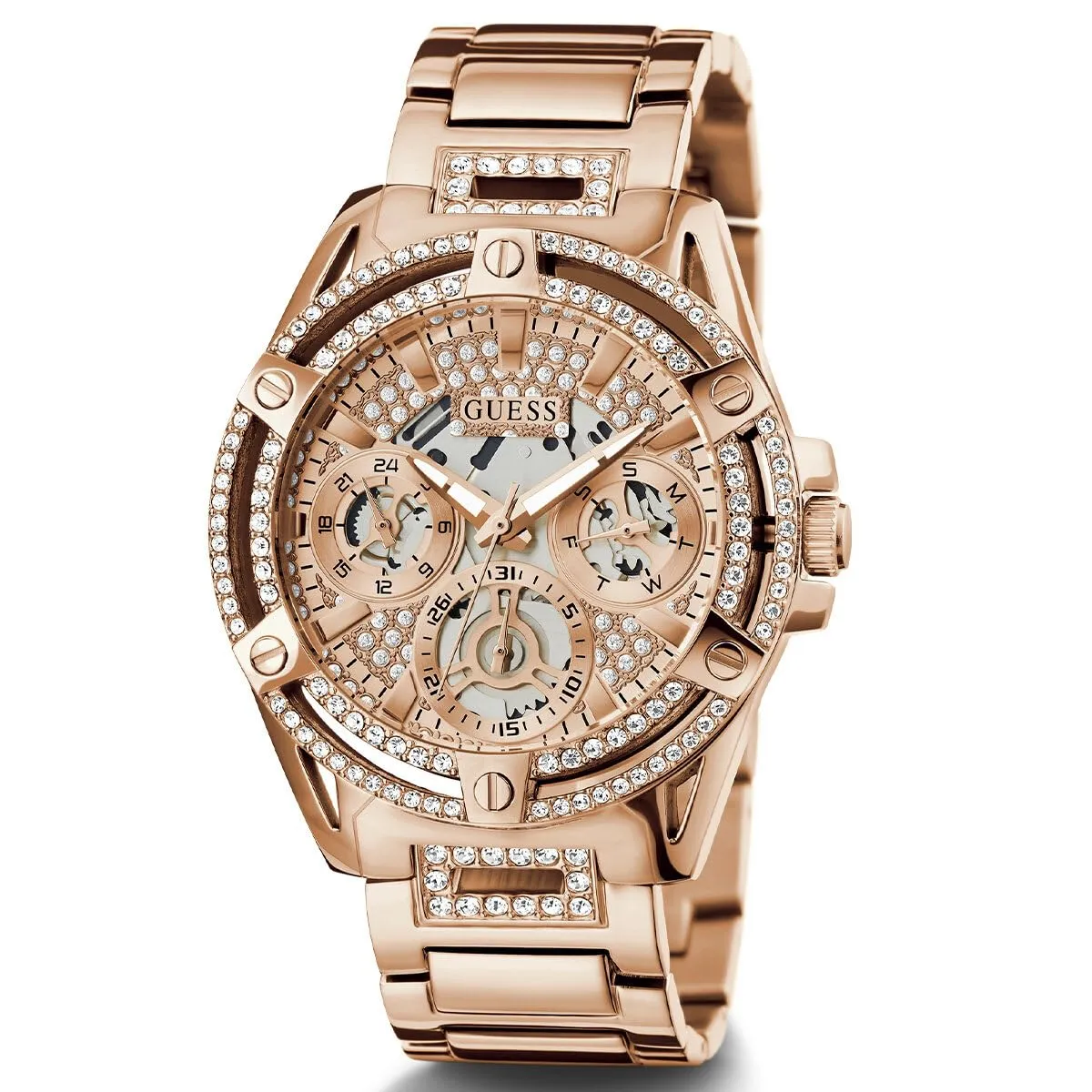 GUESS Womens 40 mm Queen Rose Gold Dial Stainless Steel Analog Watch - GW0464L3 (Not assigned,Not Assigned)