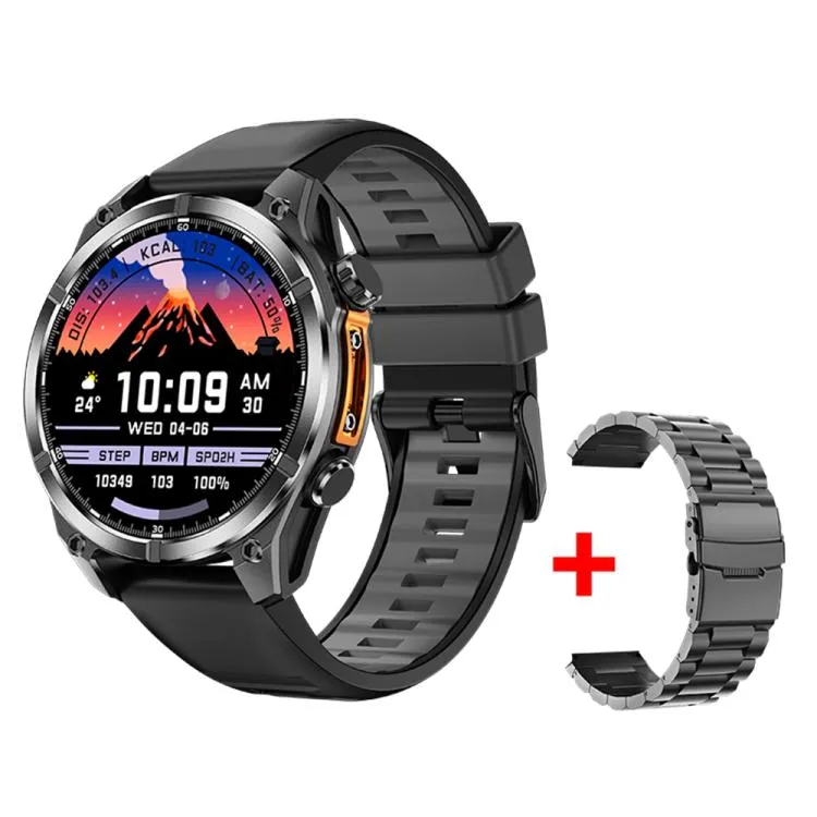 HD300 1.43 inch AMOLED Screen Dual Straps Sports Smart Watch Supports Blood Oxygen Detection(Black Silicone Strap   Black Steel Strap)