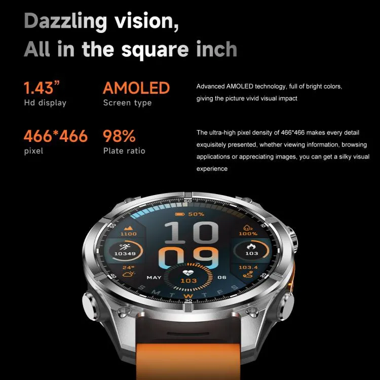 HD300 1.43 inch AMOLED Screen Dual Straps Sports Smart Watch Supports Blood Oxygen Detection(Black Silicone Strap   Black Steel Strap)