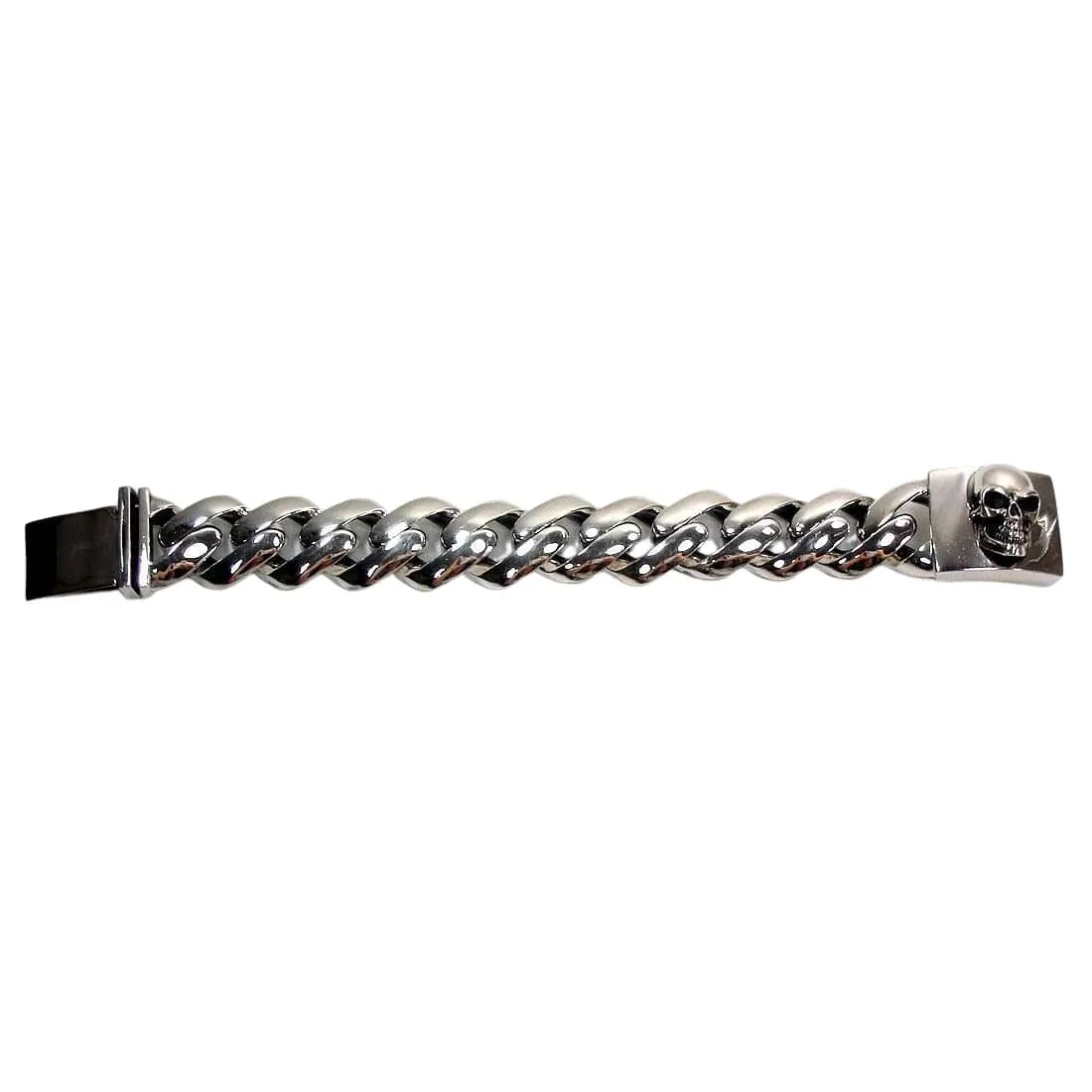 Heavy Skull Curb Link Sterling Silver Biker Bracelet