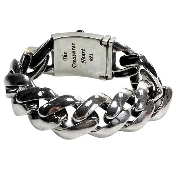 Heavy Skull Curb Link Sterling Silver Biker Bracelet