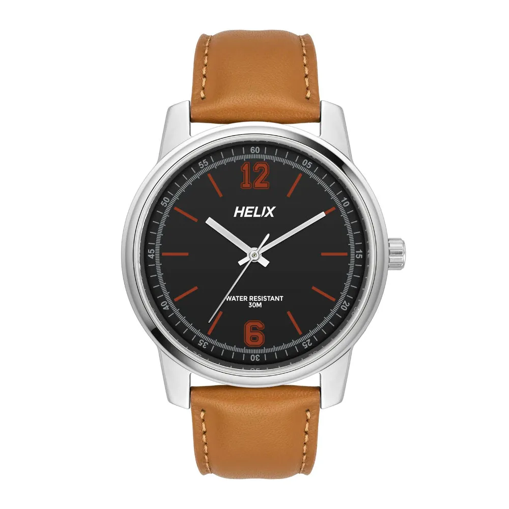 Helix By Timex Black Round Analog Leather Watch Men -TW046HG00