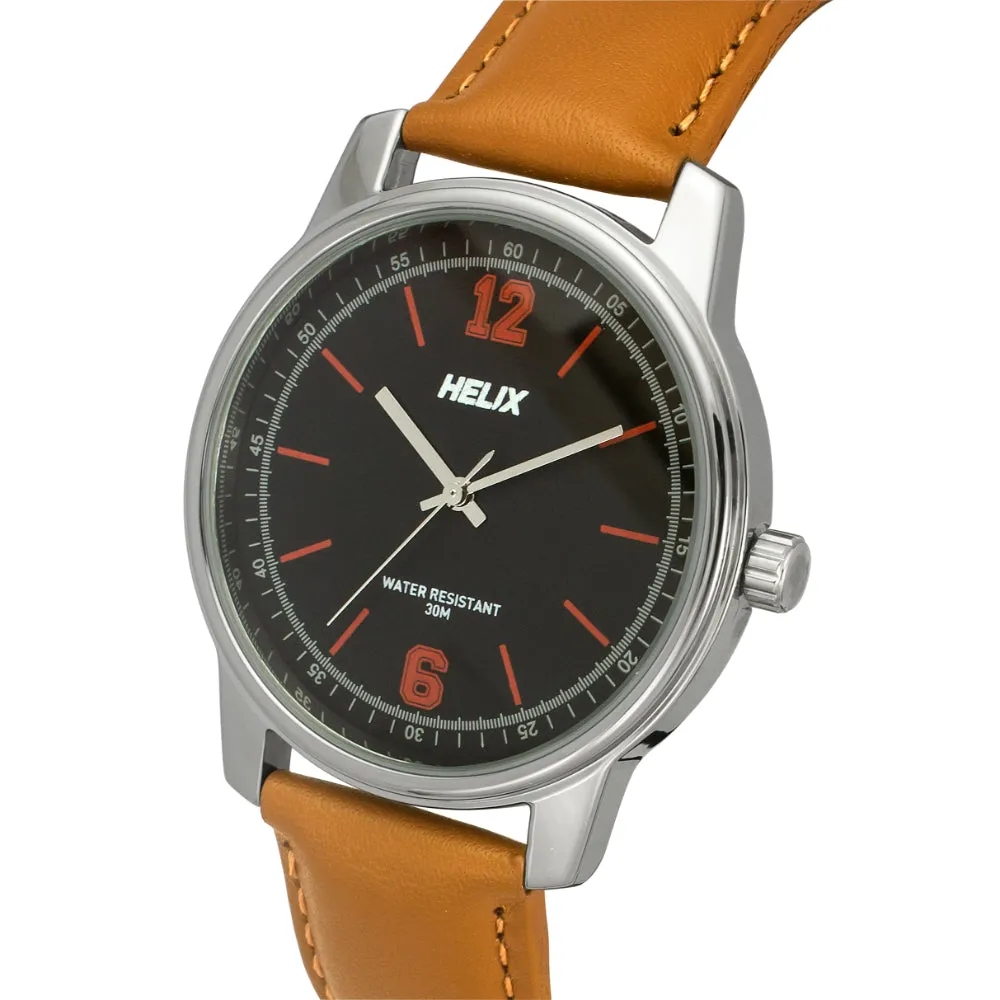 Helix By Timex Black Round Analog Leather Watch Men -TW046HG00