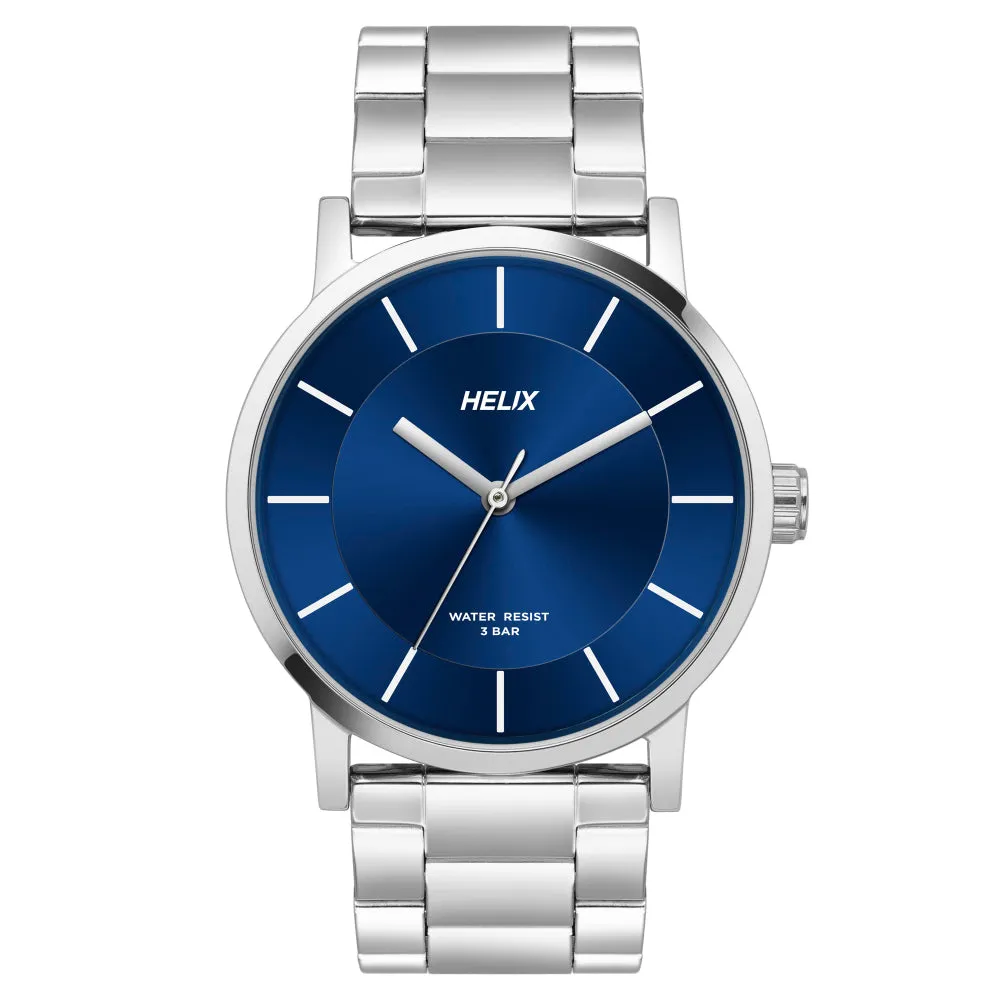 Helix By Timex Blue Round Analog Stainless Steel Watch Men -TW035HG09