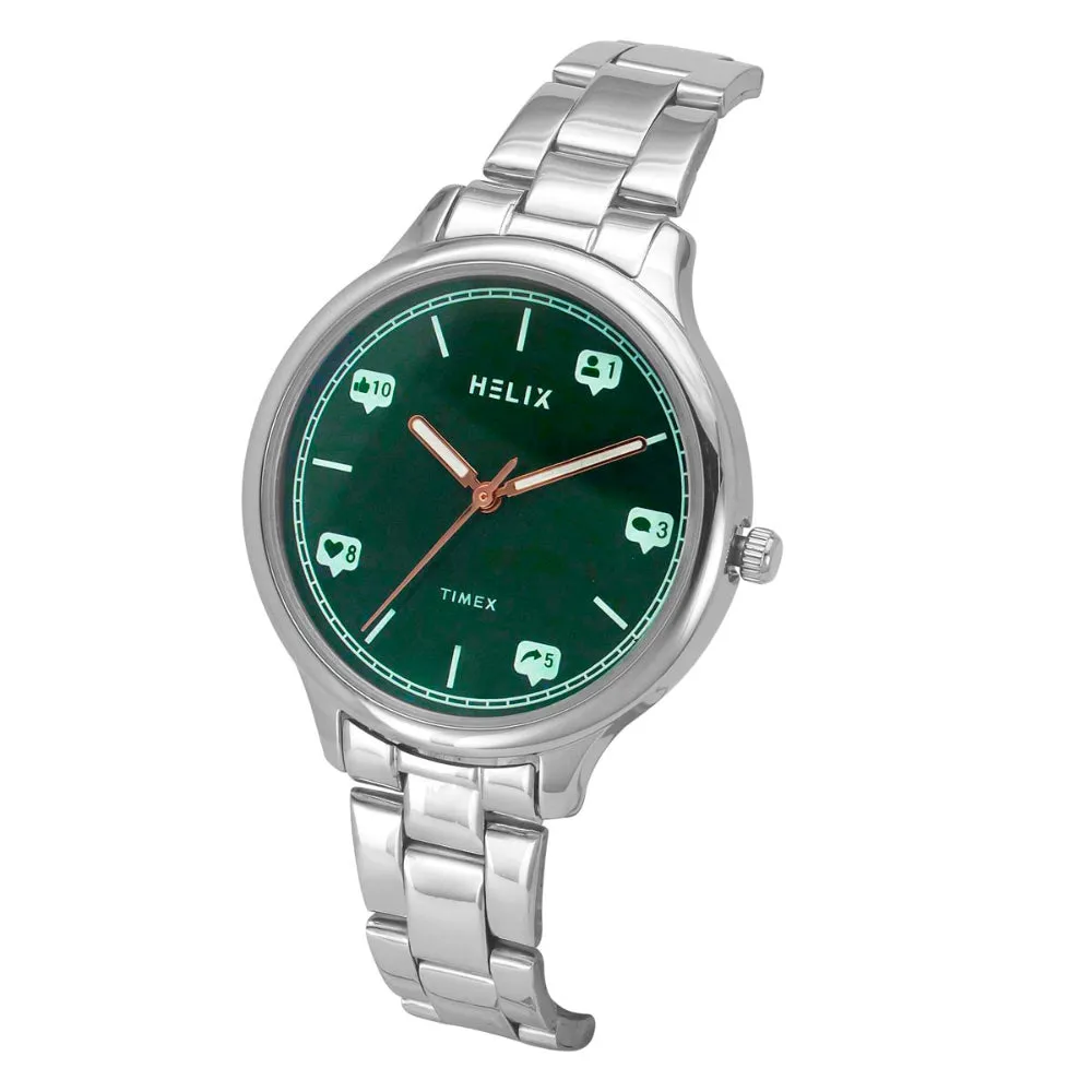 Helix By Timex Green Round Analog Stainless Steel Watch Women -TW060HL04T