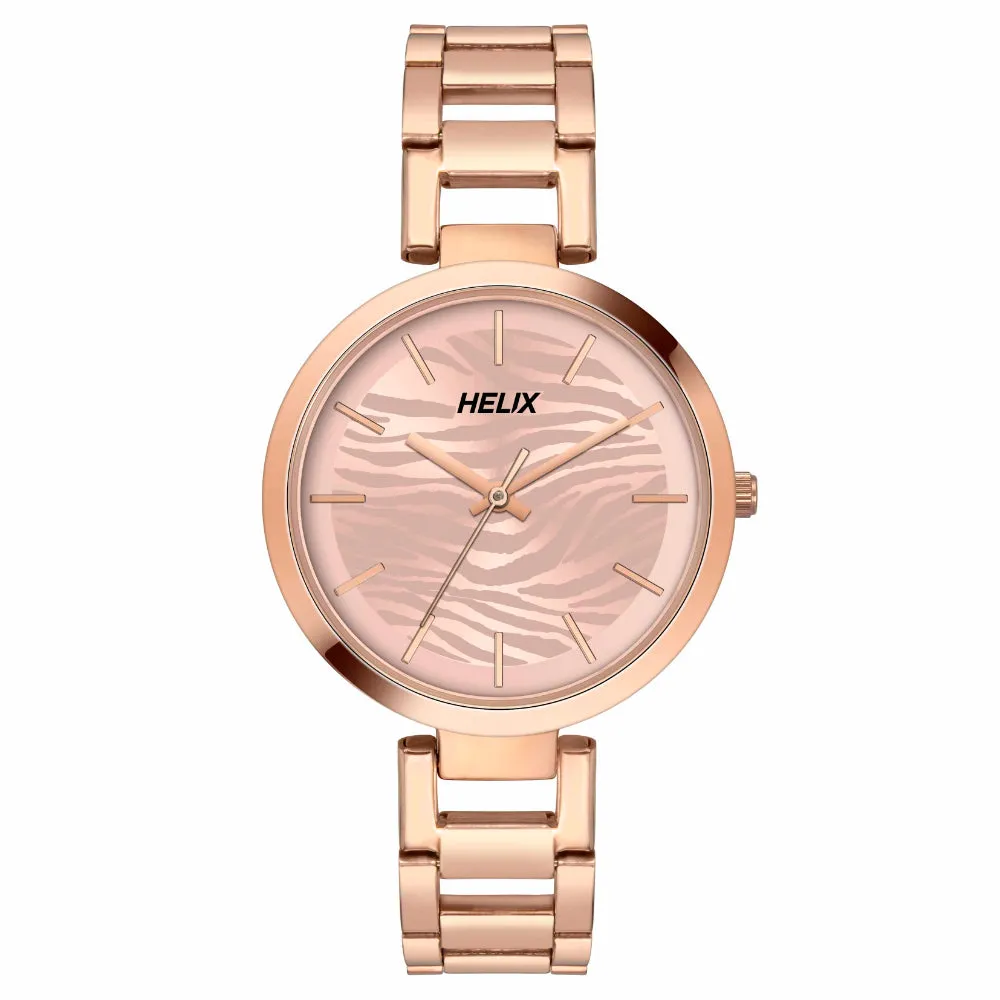 Helix By Timex Rose Gold Round Analog Stainless Steel Watch Women -TW054HL01