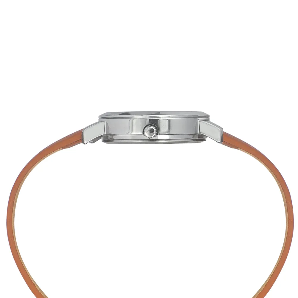 Helix By Timex Silver Round Analog Leather Watch Women -TW024HL34