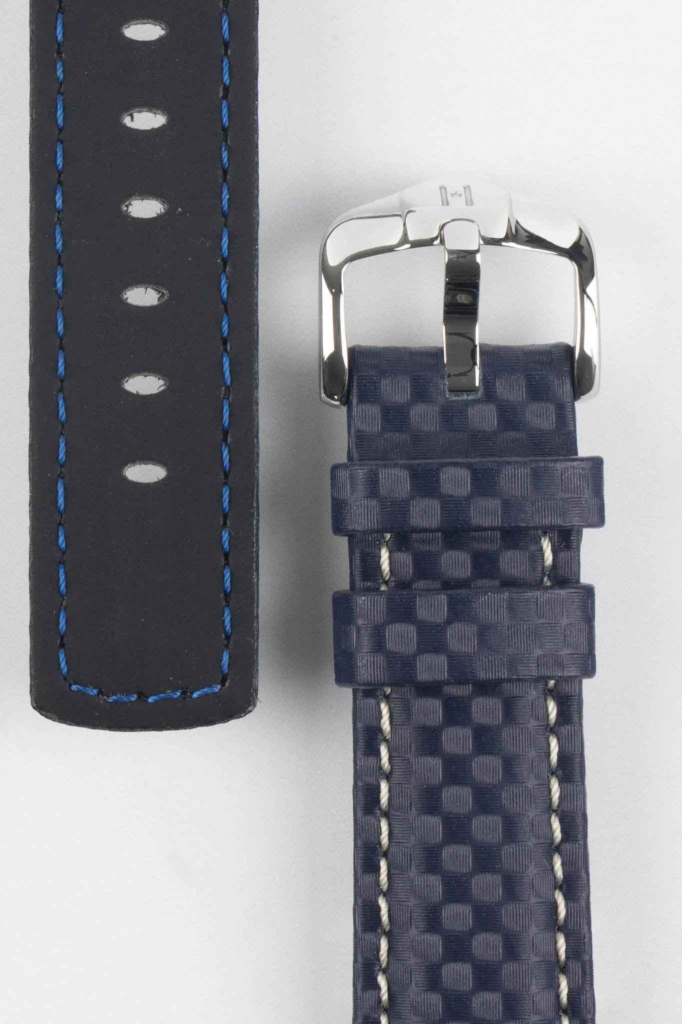 Hirsch CARBON Embossed Water-Resistant Leather Watch Strap in BLUE