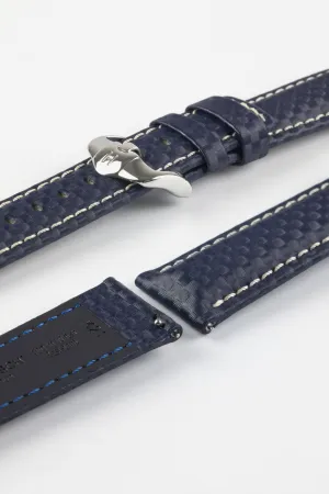 Hirsch CARBON Embossed Water-Resistant Leather Watch Strap in BLUE