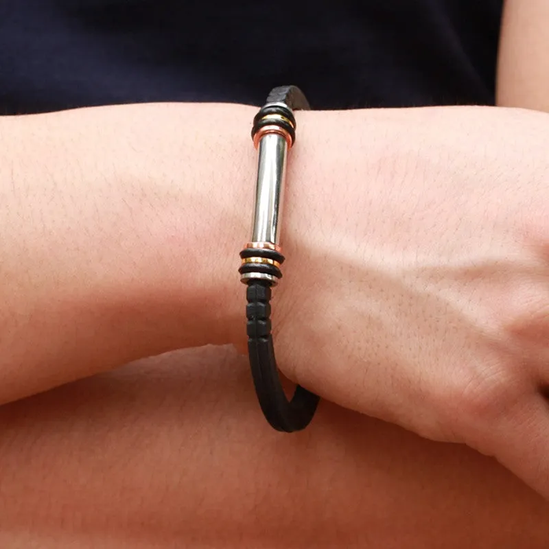 HOT Sale Fashion jewelry 316L Stainless Steel charm Tide Men Bracelet Silicone Bracelets Bangles