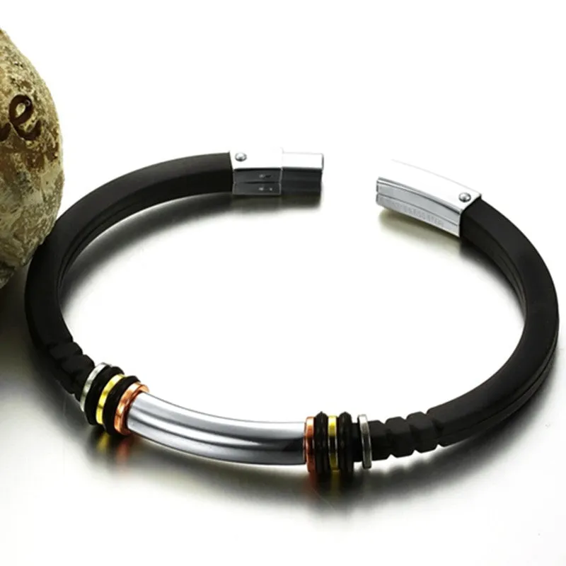 HOT Sale Fashion jewelry 316L Stainless Steel charm Tide Men Bracelet Silicone Bracelets Bangles