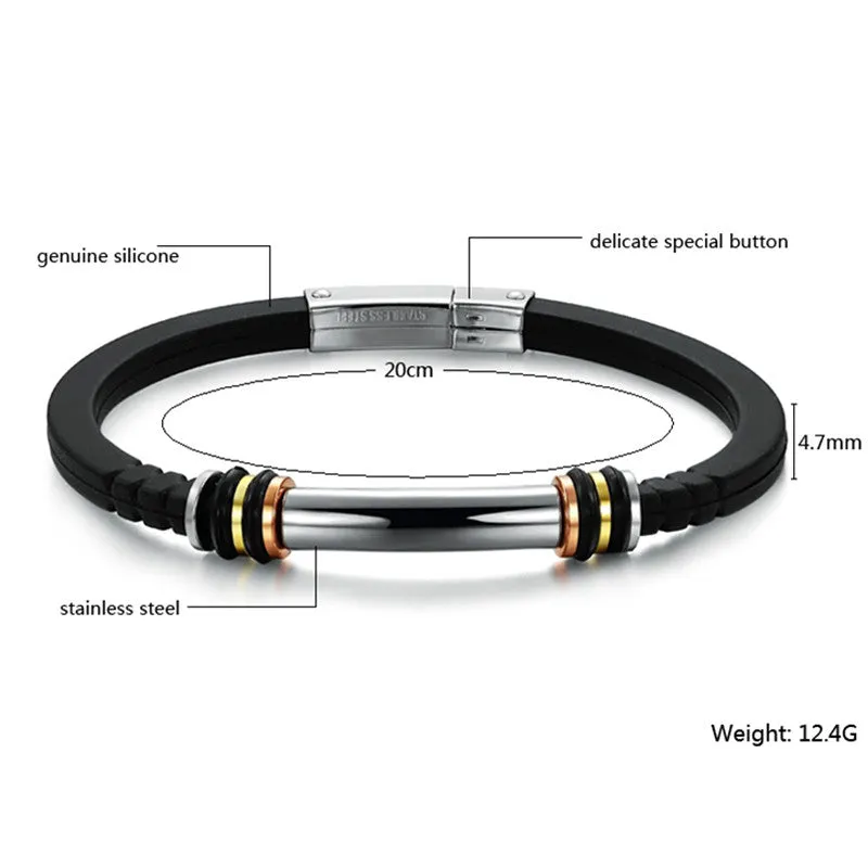 HOT Sale Fashion jewelry 316L Stainless Steel charm Tide Men Bracelet Silicone Bracelets Bangles
