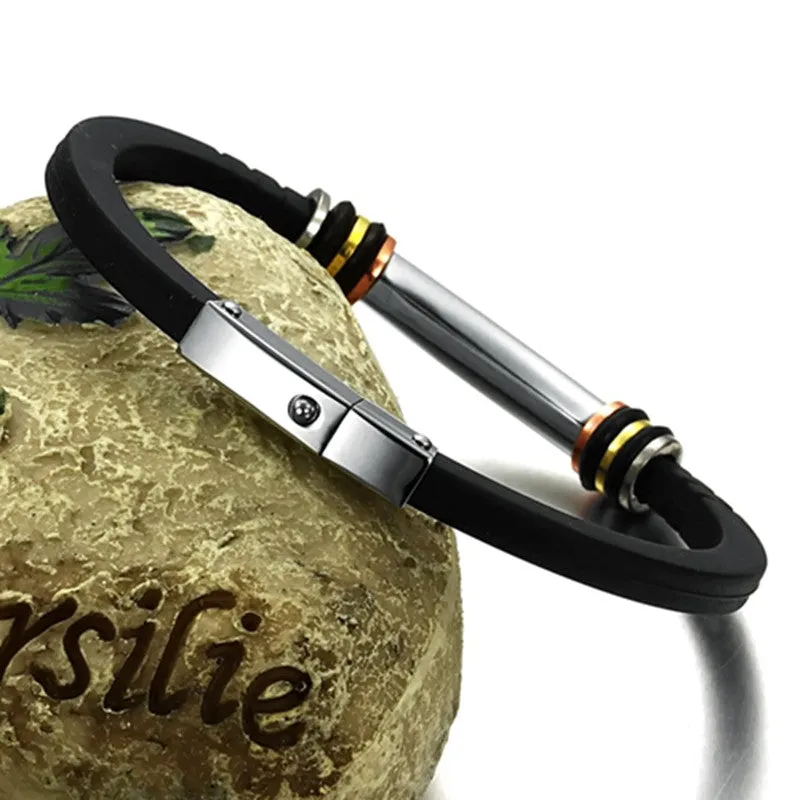 HOT Sale Fashion jewelry 316L Stainless Steel charm Tide Men Bracelet Silicone Bracelets Bangles