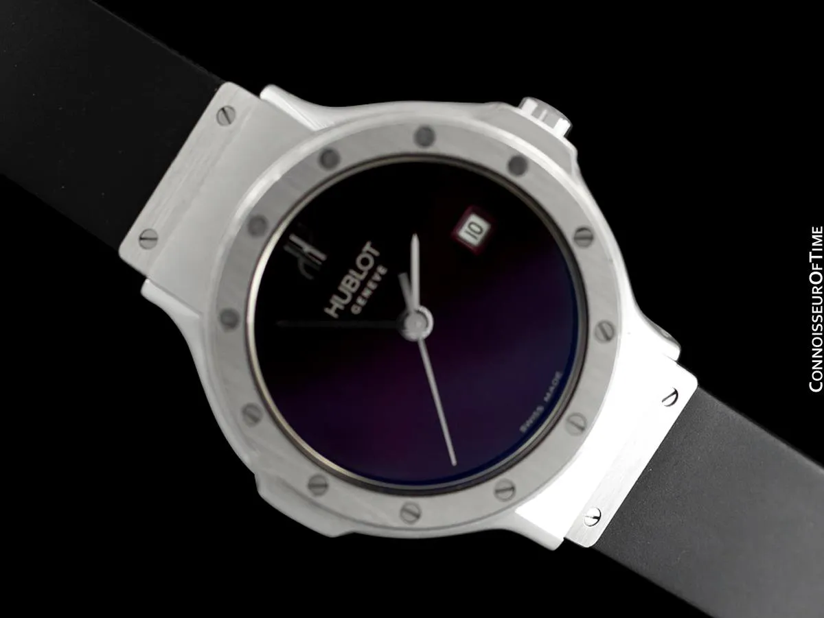 Hublot MDM Ladies Rubber Bracelet Wine Dial Watch - Stainless Steel