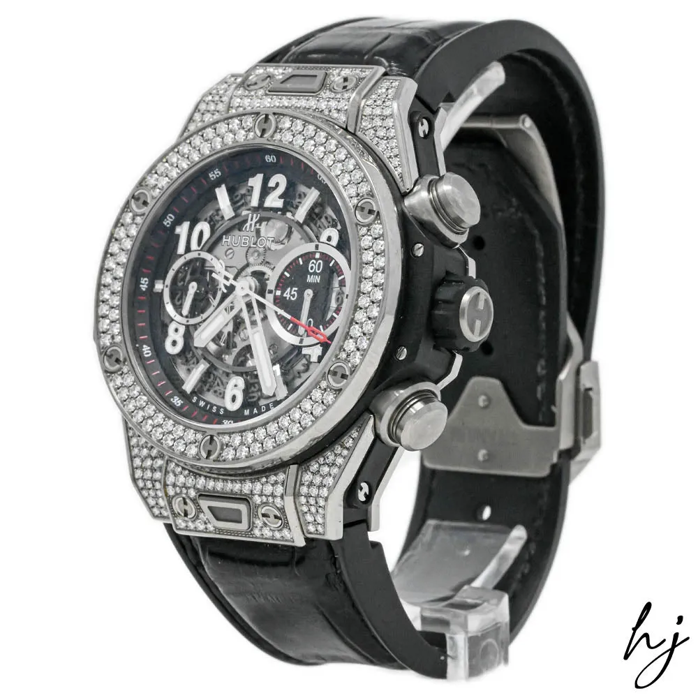 Hublot Men's Iced Out Big Bang Unico Titanium 45mm Skeleton Arabic Dial Watch Reference #: 411.NX.1170.RX.1704