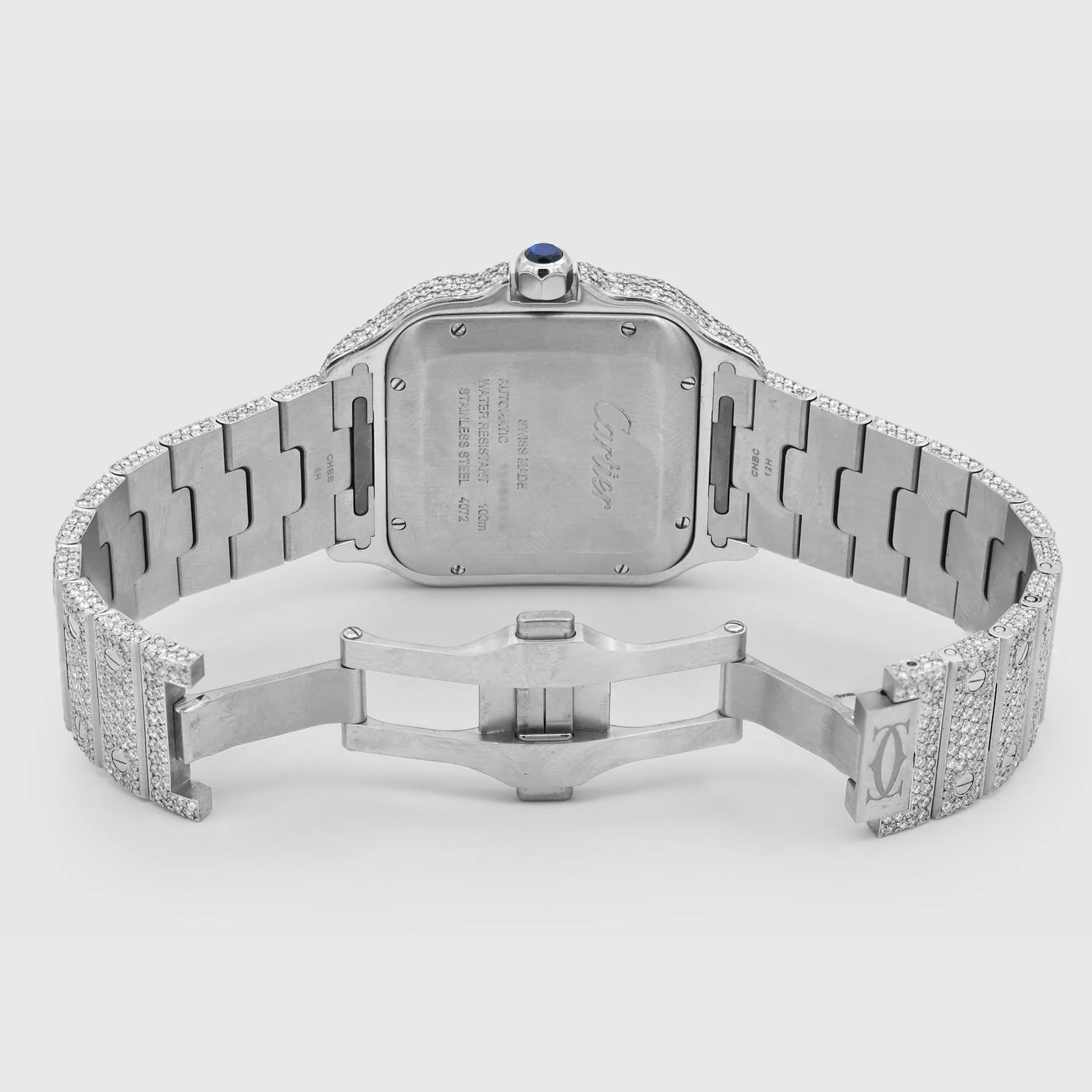 Iced Out Cartier Santos 40mm Diamond Red Dial Watch 20.5ct