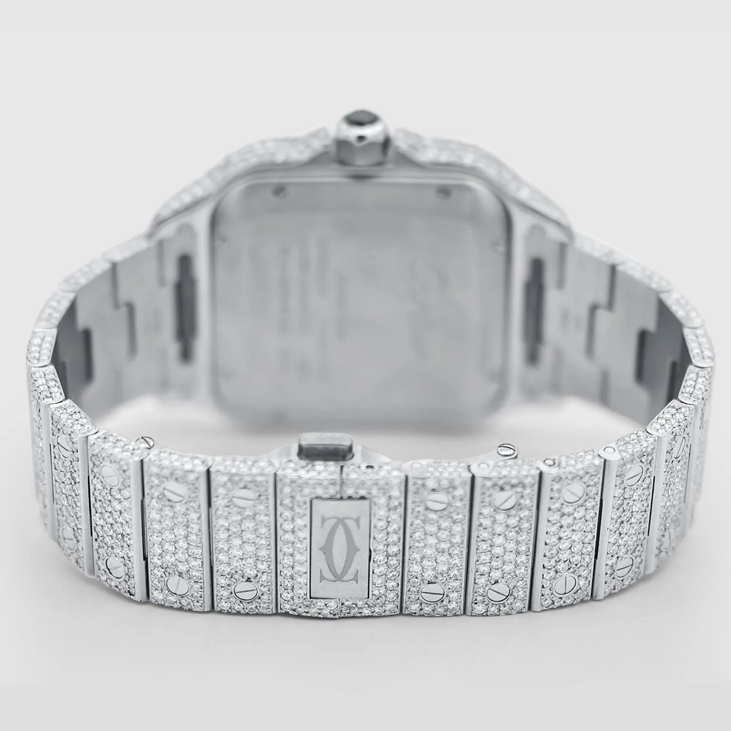 Iced Out Cartier Santos 40mm Diamond Red Dial Watch 20.5ct