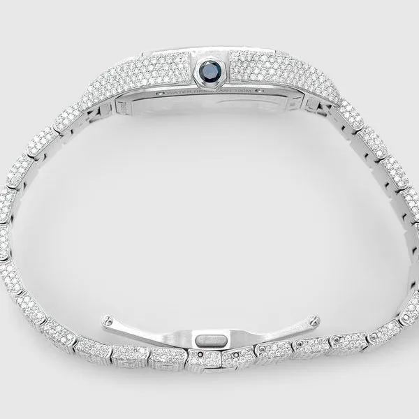 Iced Out Cartier Santos Skeleton 40mm Stainless Steel Diamond Watch 20.2ct.