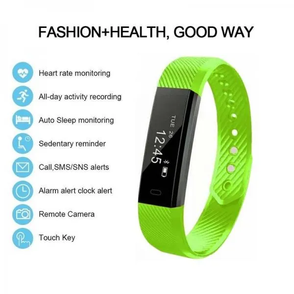 ID115HR Smart Bracelet Fitness Tracker Heart Rate Monitor Watch Green