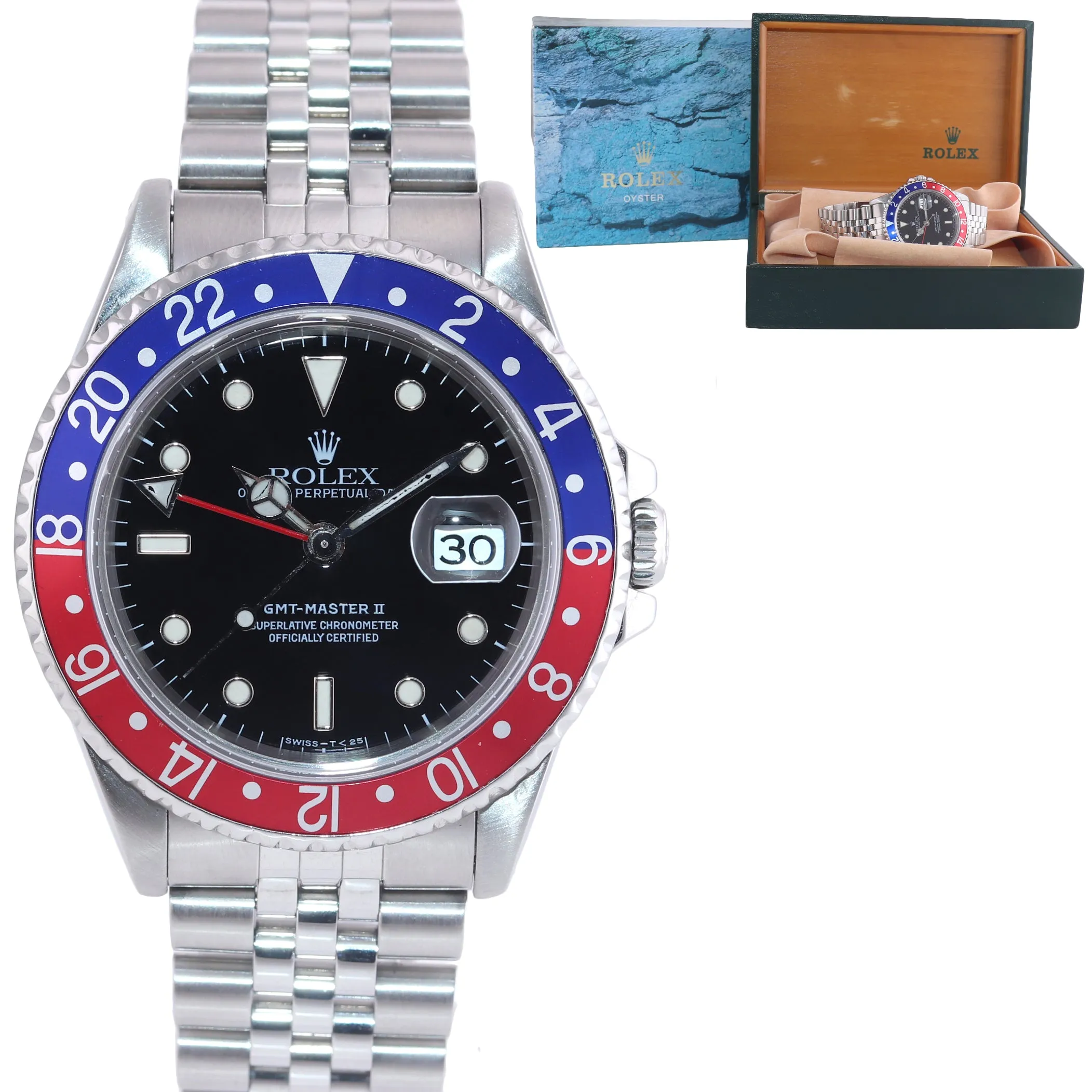 JUBILEE Rolex GMT-Master Tritium Pepsi Blue Red Steel 40mm Watch 16710