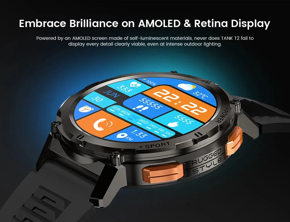 KOSPET Tank T2 Ultra 1.43" AMOLED Smart Fitness Watch