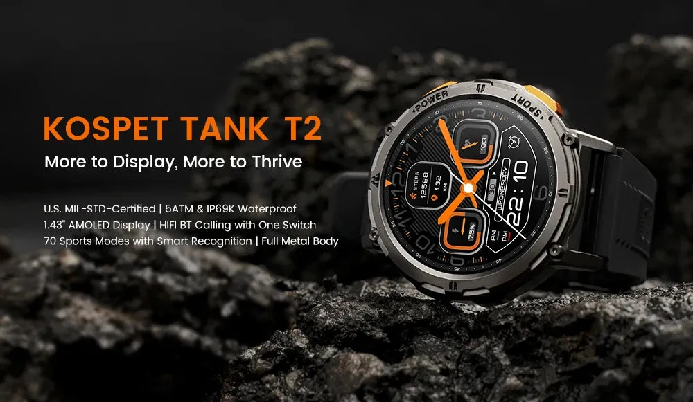 KOSPET Tank T2 Ultra 1.43" AMOLED Smart Fitness Watch