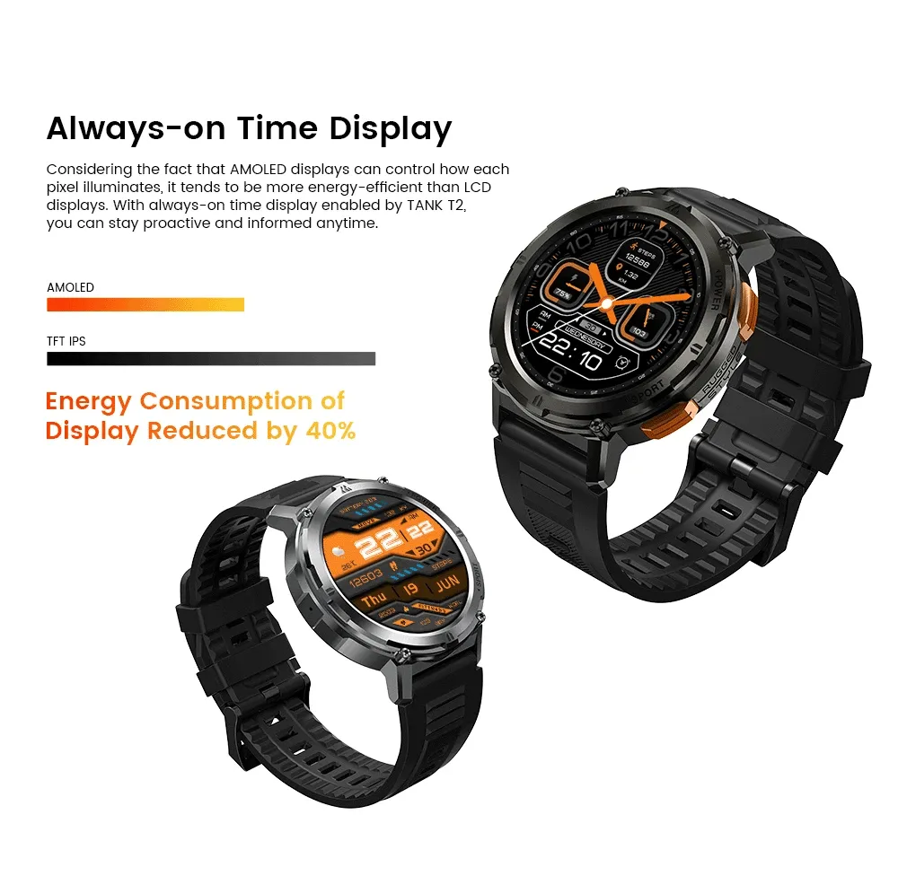 KOSPET Tank T2 Ultra 1.43" AMOLED Smart Fitness Watch