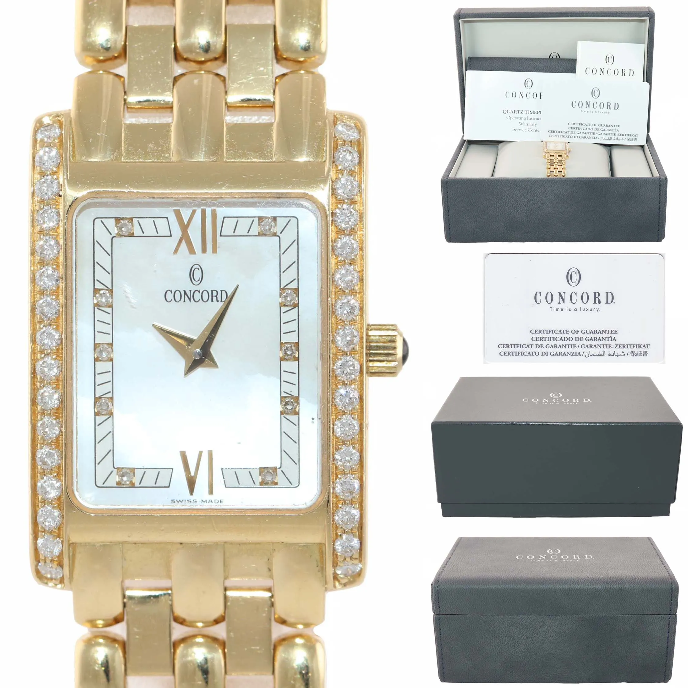 Ladies Concord Veneto 18k Yellow Gold Diamond 51-25-665 MOP Quartz Watch