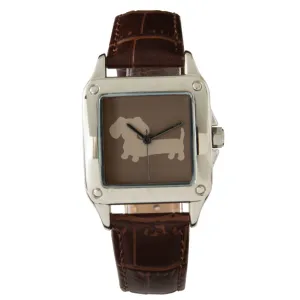 Ladies Dachshund Brown Leather Band Watch