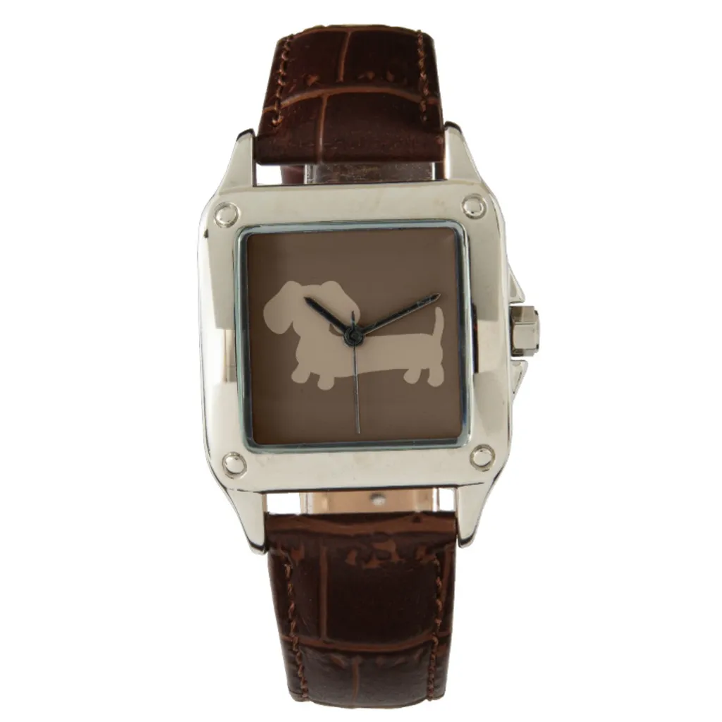 Ladies Dachshund Brown Leather Band Watch