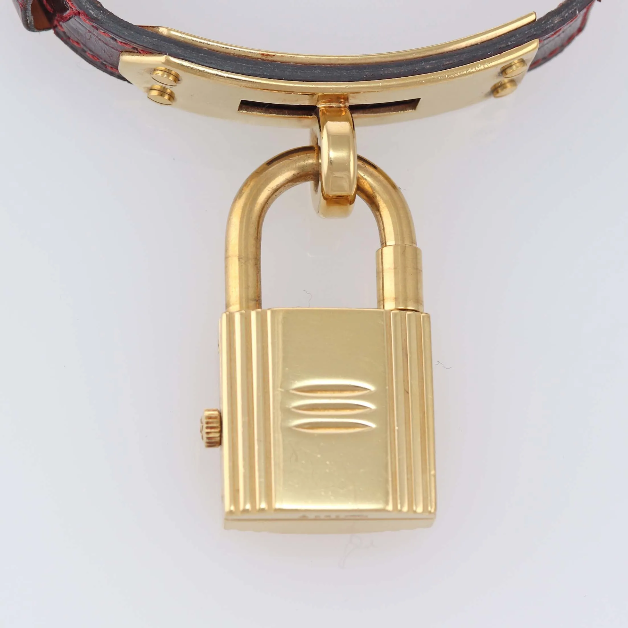 Ladies Hermes Kelly Gold Plated Padlock Lock Leather Band Bag Watch