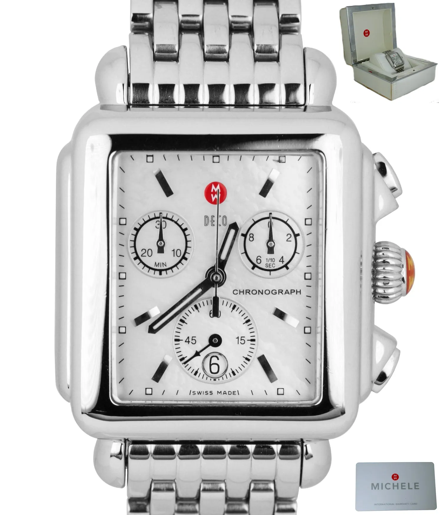 Ladies Michele Deco 29mm MW06A00A0025 Stainless Steel MOP Quartz Chronograph