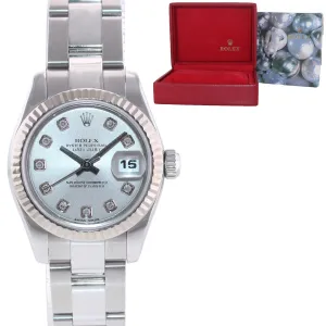 Ladies Rolex DateJust 179174 Diamond Dial 18k White Gold Steel 26mm Watch Box