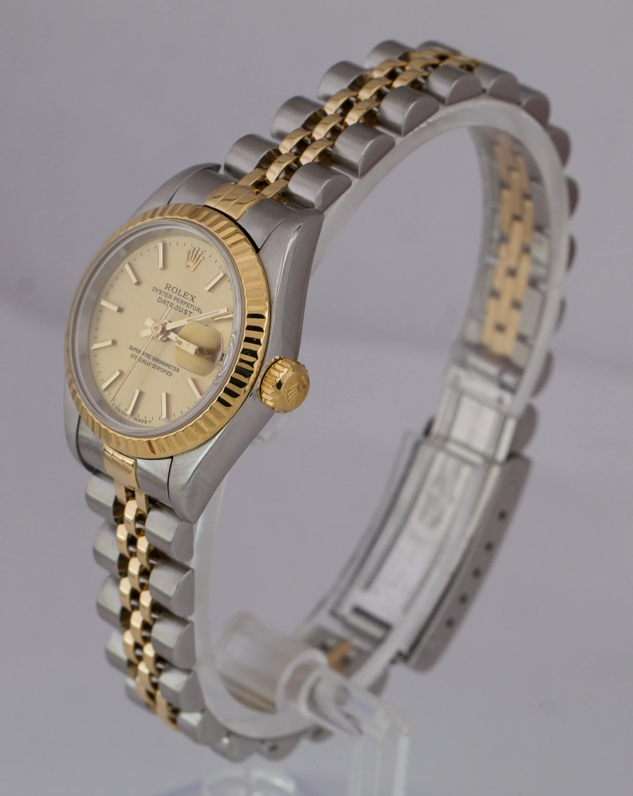 Ladies Rolex DateJust 26mm Jubilee Champagne NO HOLES Two-Tone Gold Watch 69173
