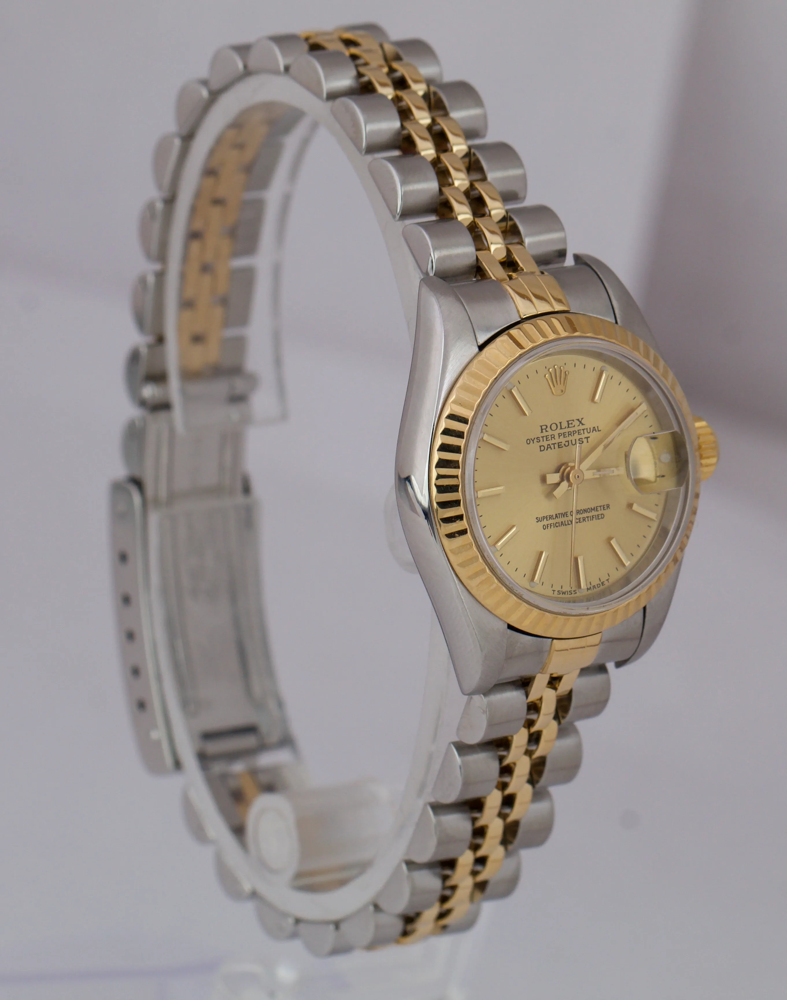 Ladies Rolex DateJust 26mm Jubilee Champagne NO HOLES Two-Tone Gold Watch 69173