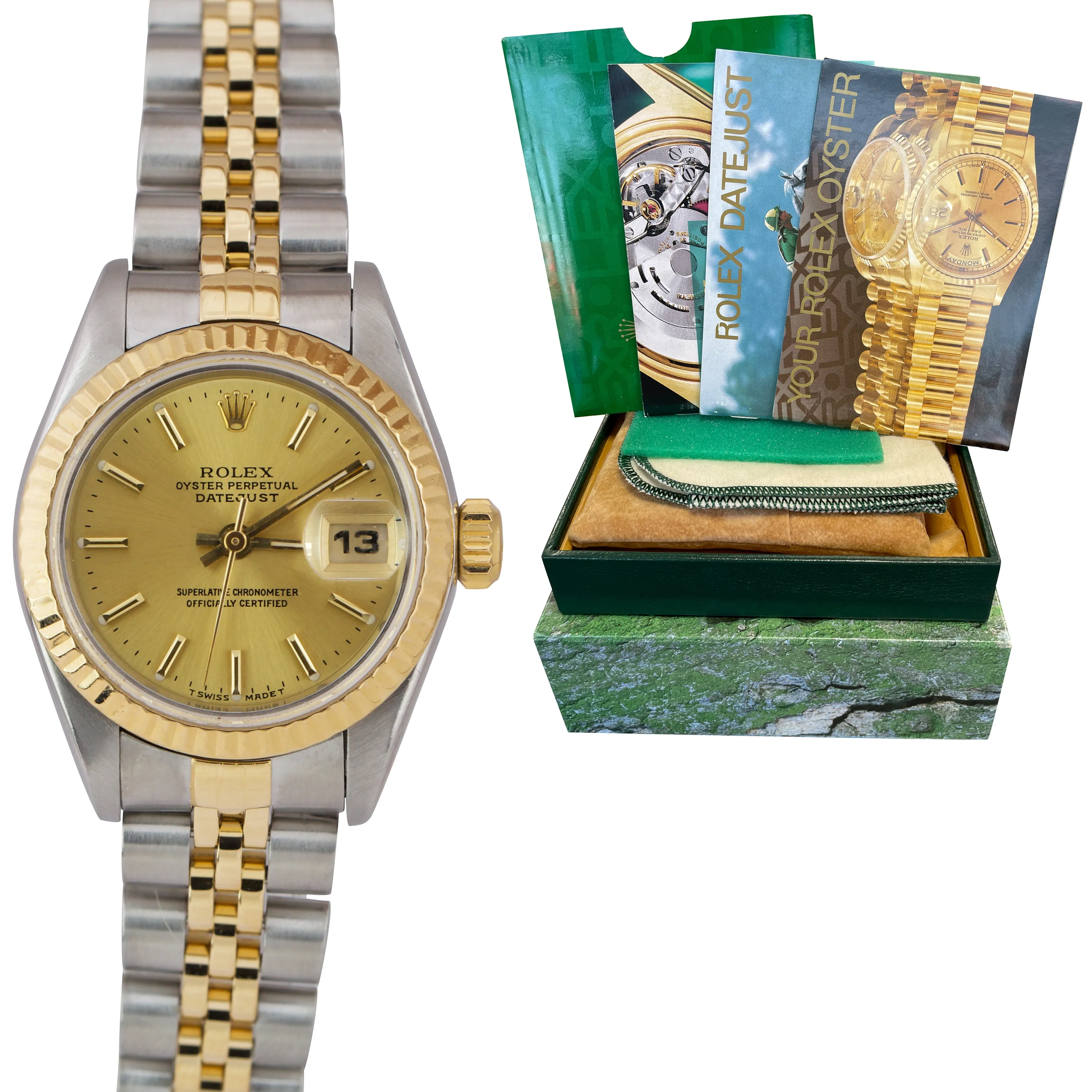 Ladies Rolex DateJust 26mm Jubilee Champagne NO HOLES Two-Tone Gold Watch 69173