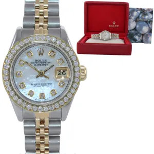Ladies Rolex DateJust 69173 White MOP Diamond 26mm Two-Tone Oyster Watch Box