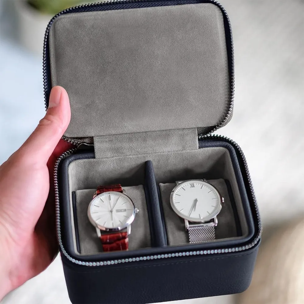 Large Zipped Watch Box - Navy Blue - 74569