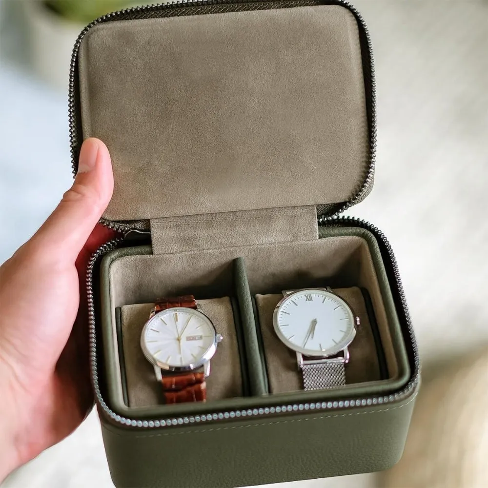 Large Zipped Watch Box - Olive Green - 74578