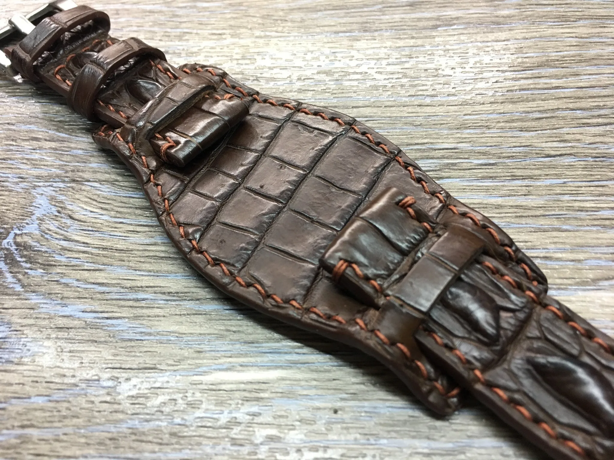 Leather Watch Strap, Full Bund Strap, Alligator Skin Watch band, Anniversary Gift Ideas, Wristwatch band 20mm