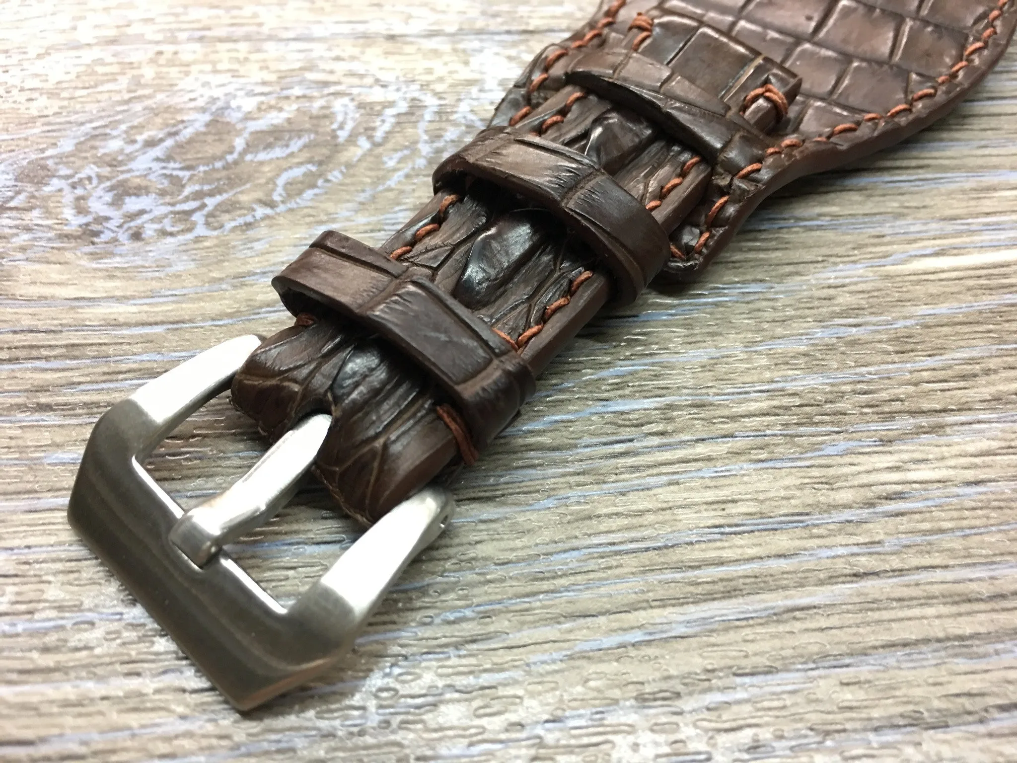 Leather Watch Strap, Full Bund Strap, Alligator Skin Watch band, Anniversary Gift Ideas, Wristwatch band 20mm