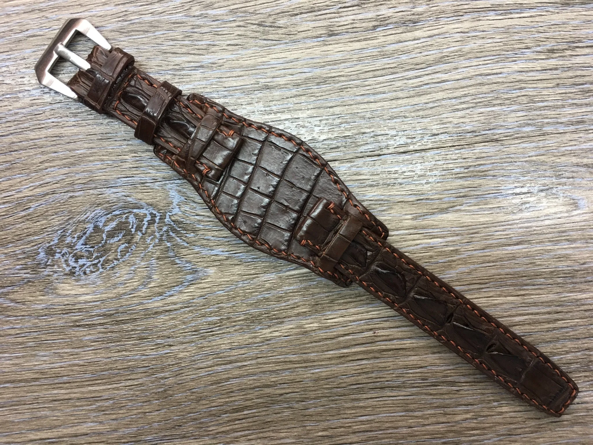 Leather Watch Strap, Full Bund Strap, Alligator Skin Watch band, Anniversary Gift Ideas, Wristwatch band 20mm