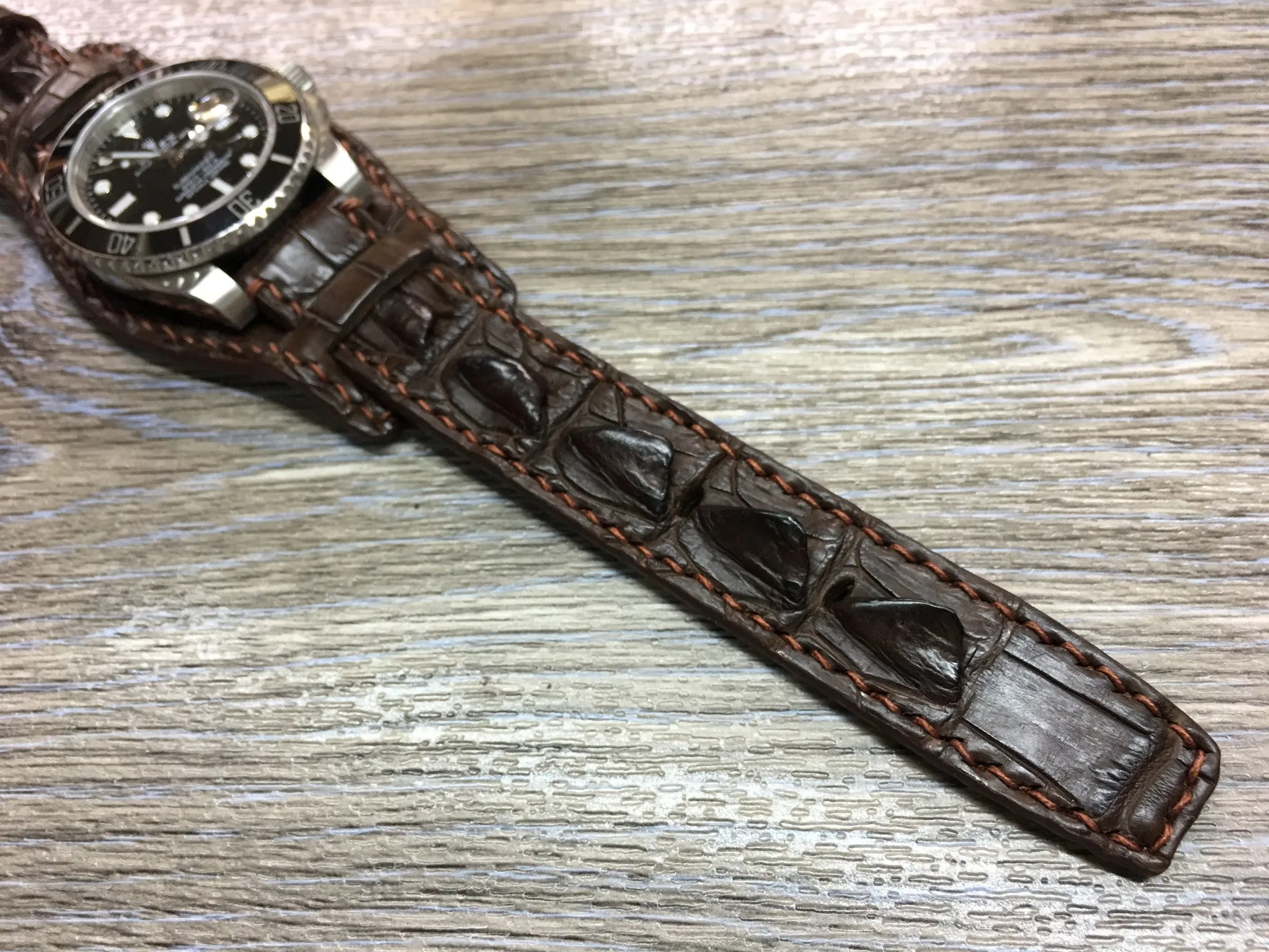 Leather Watch Strap, Full Bund Strap, Alligator Skin Watch band, Anniversary Gift Ideas, Wristwatch band 20mm