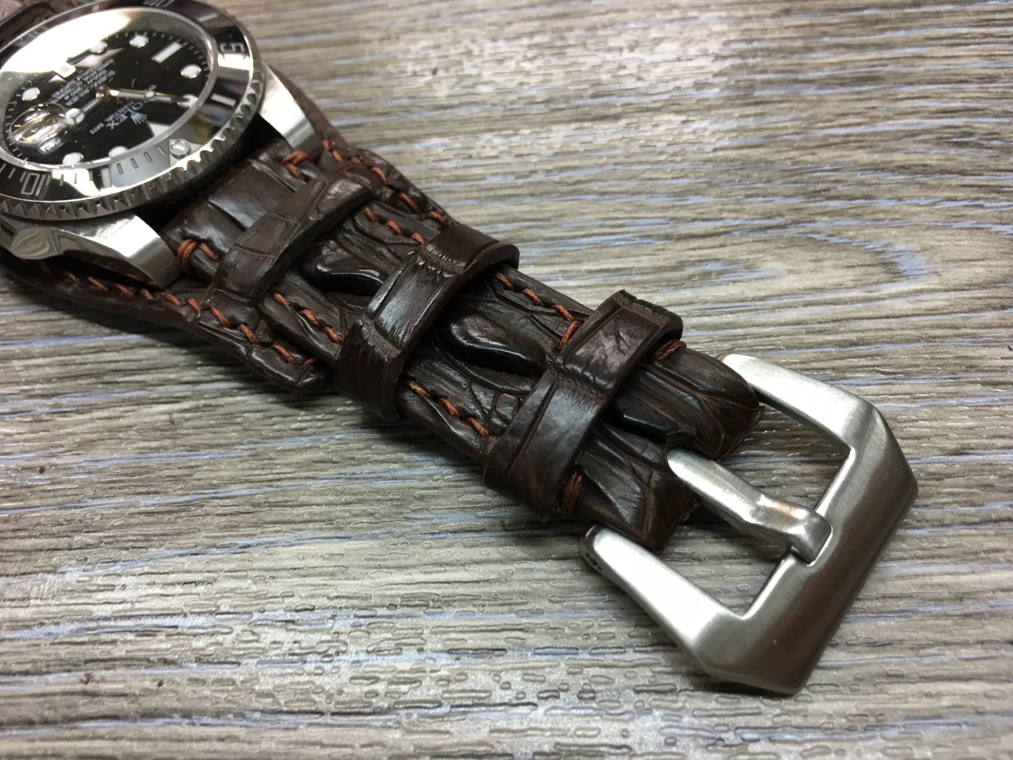 Leather Watch Strap, Full Bund Strap, Alligator Skin Watch band, Anniversary Gift Ideas, Wristwatch band 20mm